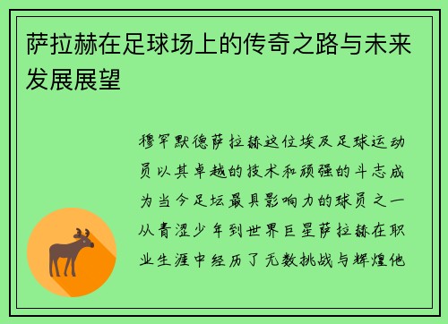 萨拉赫在足球场上的传奇之路与未来发展展望