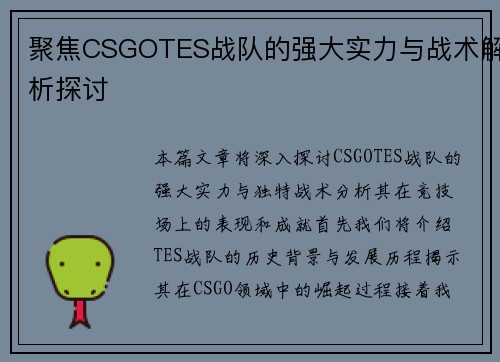 聚焦CSGOTES战队的强大实力与战术解析探讨